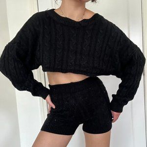 Move Knit Sweater Short Set - Black size XS